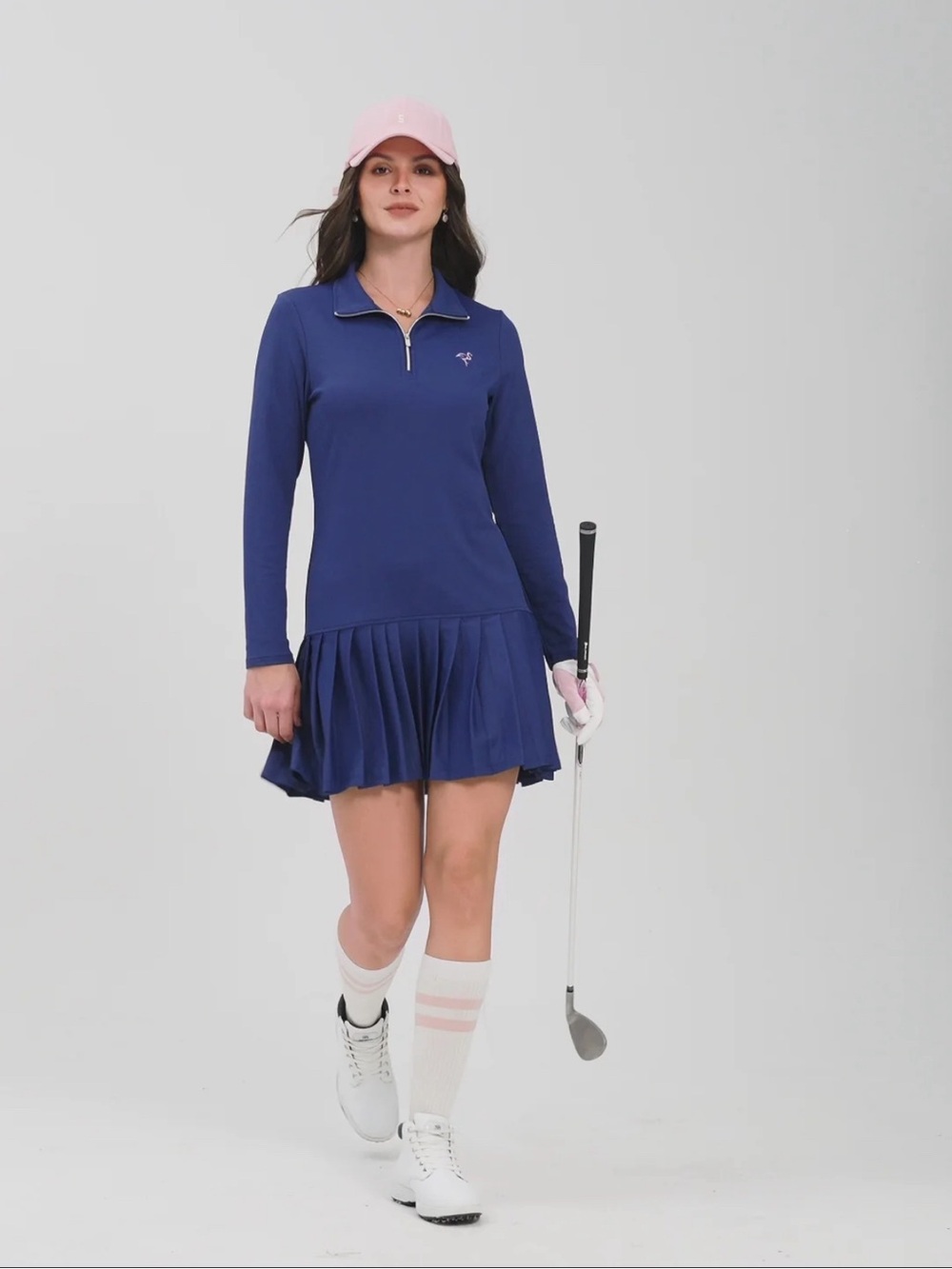 Soneven Women's Navy Long-Sleeve Pleated Golf Dress by